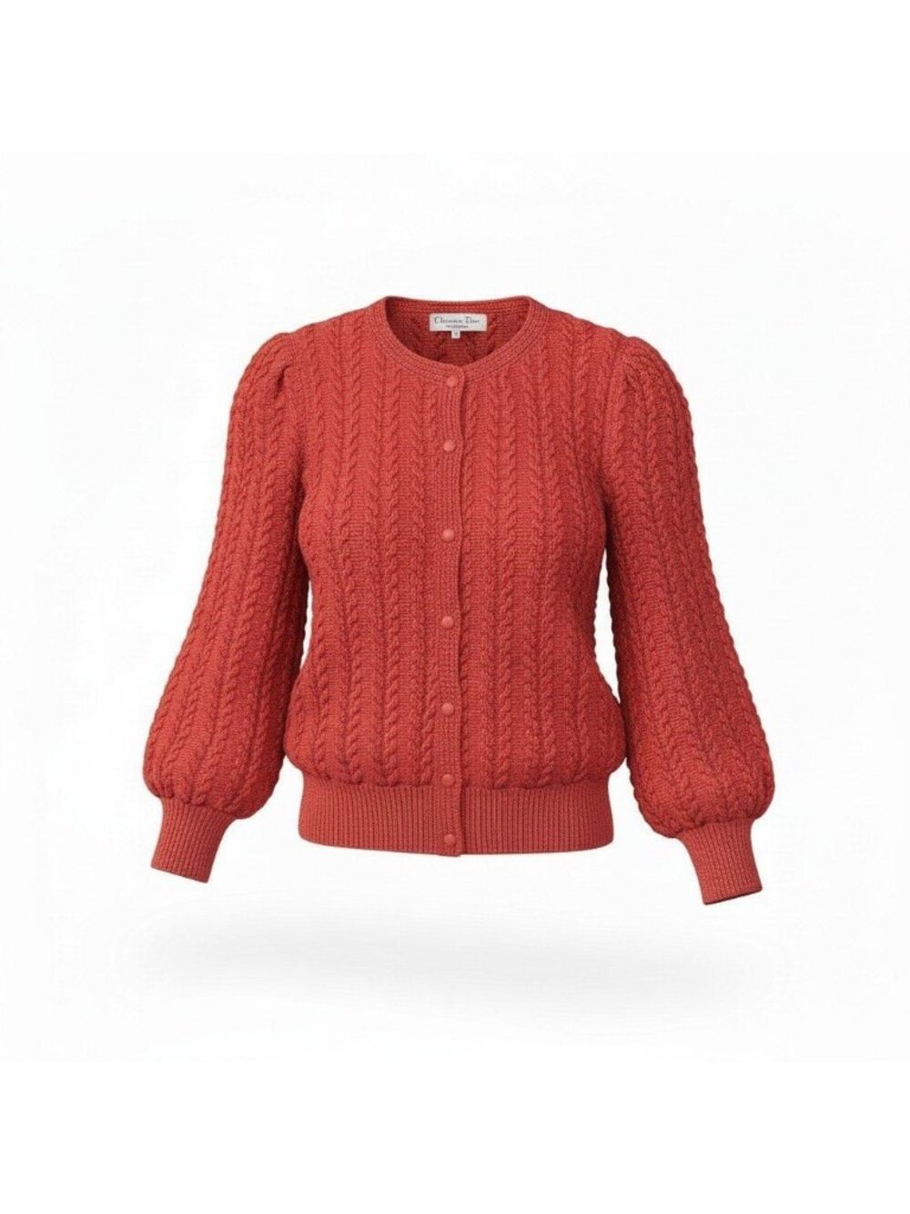 Dior Long Sleeve Cardigan Puff Balloon Red Cotton M
